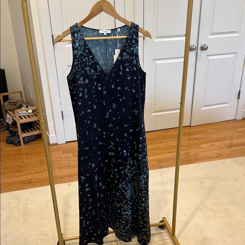 NWT Vince Navy Floral Bias Cut Slip Dress